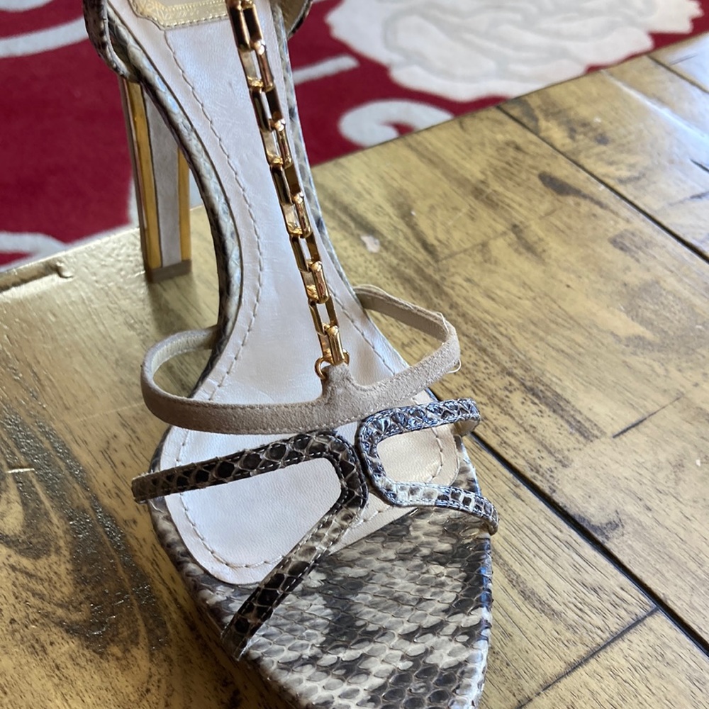 Christian Dior snakeskin and suede platform sandals.